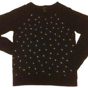 Forever 21 Black Sweatshirt Top size S Gold Studded Long Sleeve Crewneck